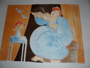 Ada Breedveld - Zeefdruk. Titel, "Violiste". kopen? Bied vanaf 50!