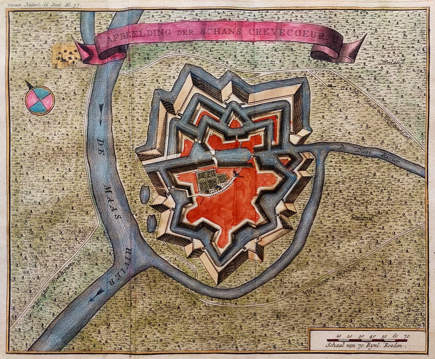 Isaac Tirion - Den Bosch, Schans Crevecoeur Oude Kopergravurer 1743 verkocht voor € 35!