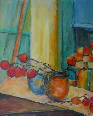 Niet of onleesbaar gesigneerd - Stilleven met lampionnetjes -olieverf op papier- kopen? Bied vanaf 10!