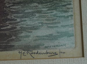 AcheterHendrikus Roodenburg - Ets, “Avondzon Amsterdam” – ingelijst - 1948? Enchérissez de 10!