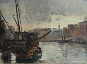 Niet of onleesbaar gesigneerd - Olieverf op doek, verdoekt op board (marouflé) , Havengezicht – Rein Snapper? kopen? Bied vanaf 1!