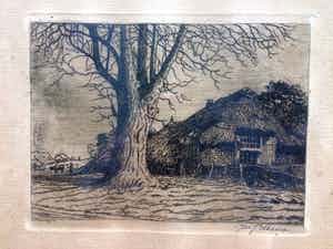 Jac. J. Koeman - BERGENSE SCHOOL - Ets "Boom bij boerderij" 1914 verkocht voor € 50!