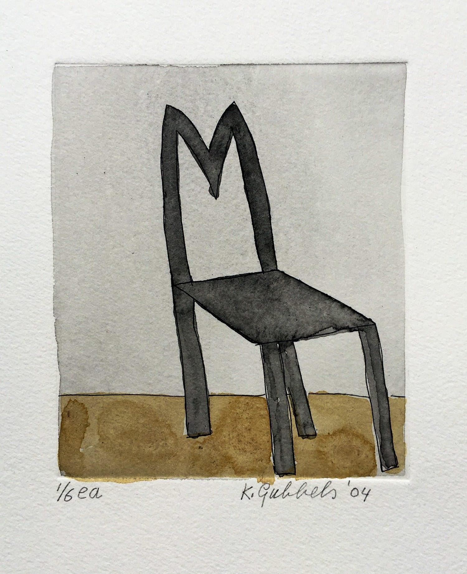 Klaas Gubbels - ets met aquarel ingekleurd - ‘Stoel’ verkocht voor € 265!