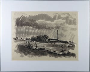 Rinus van der Neut - Inkt op papier, Steenfabriek Gameren - Ingelijst kopen? Bied vanaf 50!