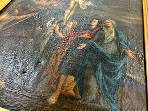Niet of onleesbaar gesigneerd - Olieverf op doek, Christus aan het kruis - Ingelijst kopen? Bied vanaf 1!
