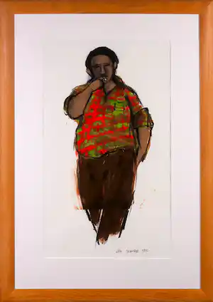 Ellen Meuwese - Krijttekening, Manportret - Ingelijst verkocht voor € 100!