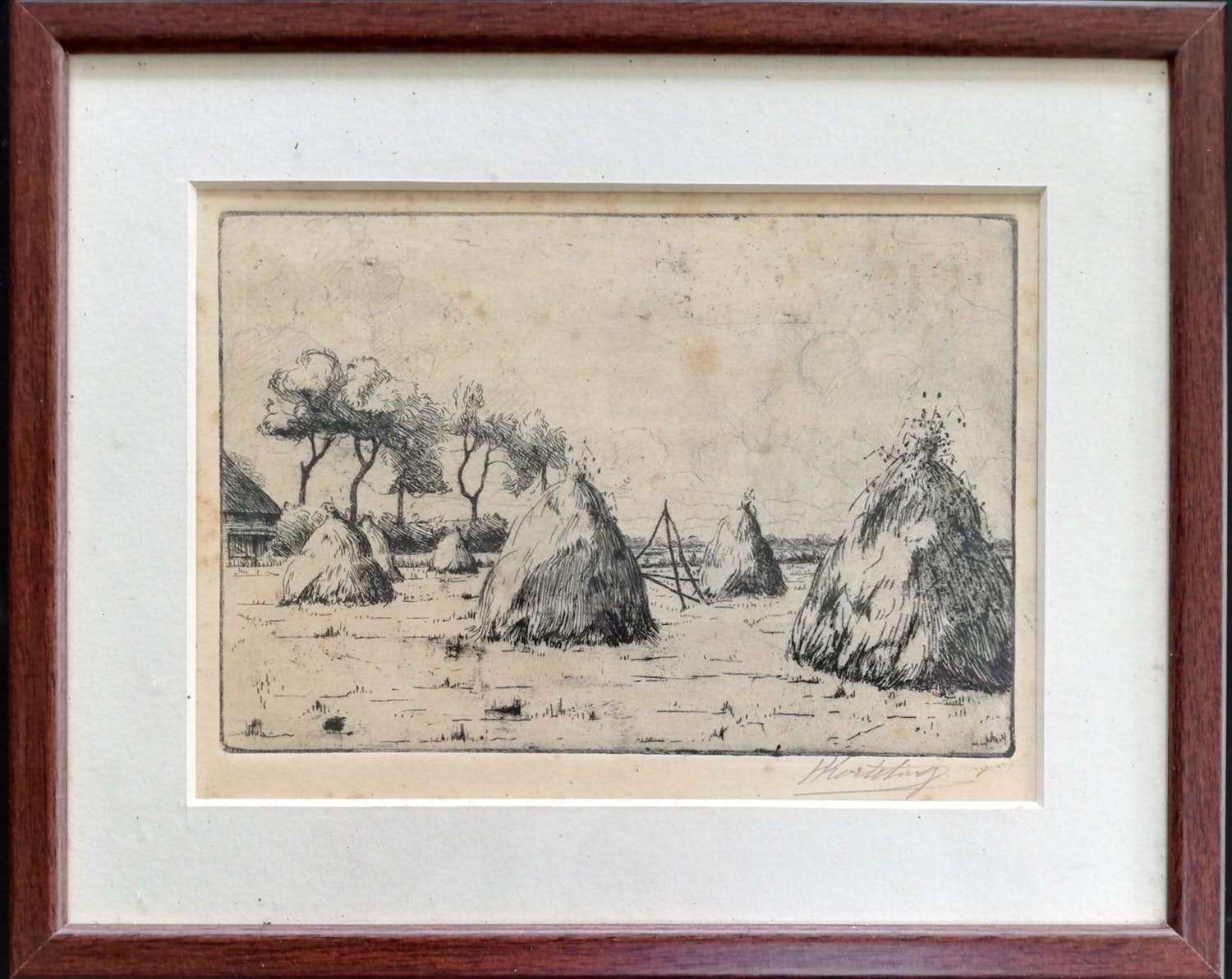 Buy Hendrik Korteling - Drents landschap met korenschoven? Bid from 50!