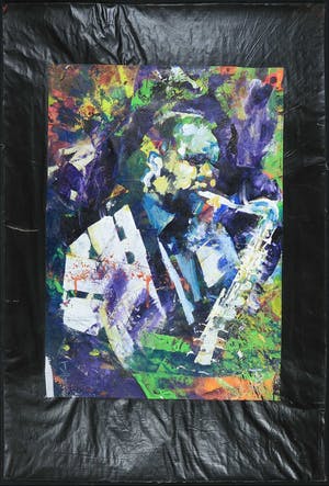 Niet of onleesbaar gesigneerd - Acryl op doek, Saxofonist kopen? Bied vanaf 1!