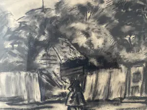 Niet of onleesbaar gesigneerd - Houtskool tekening straatje/landerij in Suriname? kopen? Bied vanaf 10!