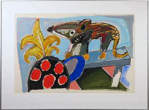 Lucebert - Gouache, Zonder titel - Ingelijst (Groot) verkocht voor € 2500!