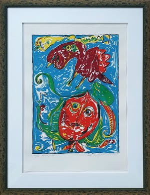 Carl-Henning Pedersen - Litho: 'Himmellasten' - Ingelijst kopen? Bied vanaf 345!