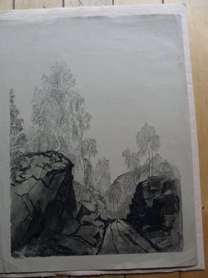Wilhelmina van Oranje-Nassau - , Berglandschap, Litho uit 1933. kopen? Bied vanaf 60!