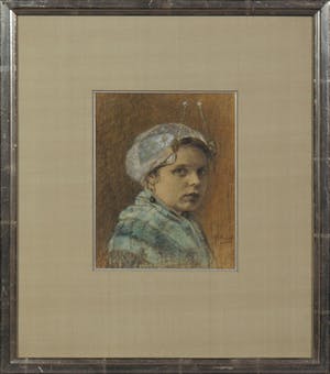 Johannes Cornelis Pabst - Potlood- en pastelkrijttekening, Vrouw in Scheveningse klederdracht - Ingelijst kopen? Bied vanaf 250!