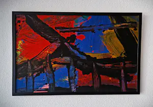 Erik Oldenhof - Groot , in 1996 geschilderd olieverf op board - abstracte compositie - ingelijst kopen? Bied vanaf 245!