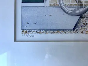 Peter Dumas - Fietsen tegen de muur - Zeefdruk, Ingelijst kopen? Bied vanaf 55!