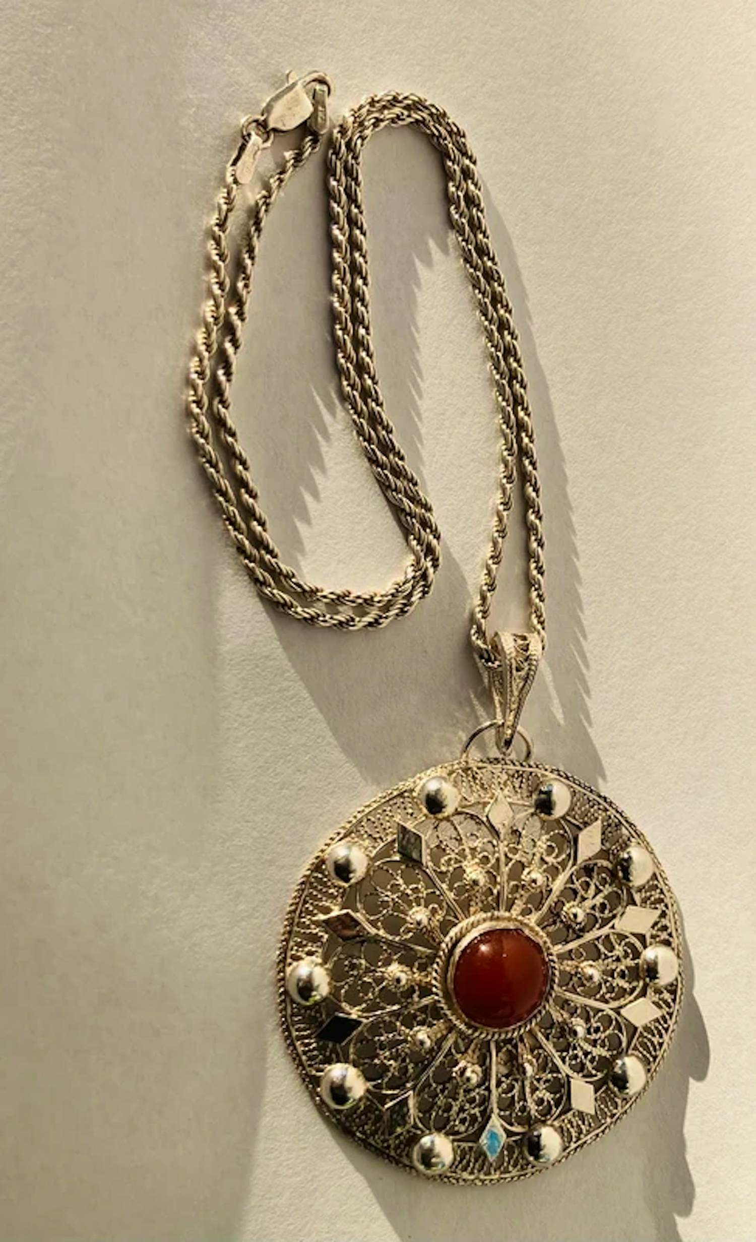 Zilver - 925 ketting met filigrain zilveren hanger met carneool - keurmerken kopen? Bied vanaf 70!