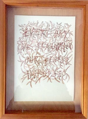 Jean Bernard Koeman - 'Every day we slaughter our finest impulses' - Pentekening, Ingelijst kopen? Bied vanaf 45!