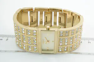 1072- Bling Bling!  Donna Karen NY 4661 dameshorloge in originele box + factuur kopen? Bied vanaf 85!