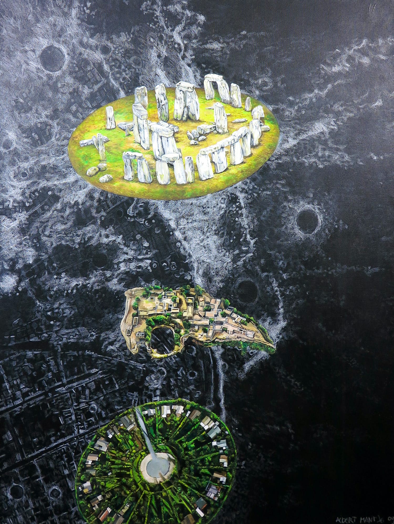 Aldert Mantje - Acryl op doek, Stonehedge verkocht voor € 100!