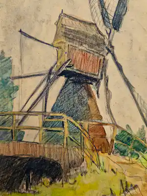 Johanna Pieneman - omstreeks 1930 aquarel "molen in polderlandschap - gesigneerd vendu pour 37€ !