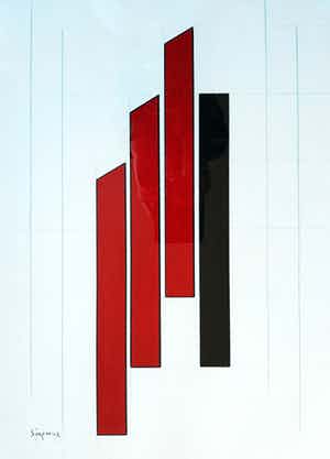 Wim Sinemus - Geometrisch abstracte compositie, gouache (ingelijst) verkocht voor € 525!