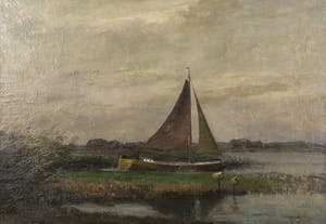 Andries van der Sloot - Olieverf op doek, Landschap met zeilboot - Ingelijst kopen? Bied vanaf 100!