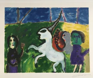 Eugene Brands - Zeefdruk. Eenhoorn kopen? Bied vanaf 325!