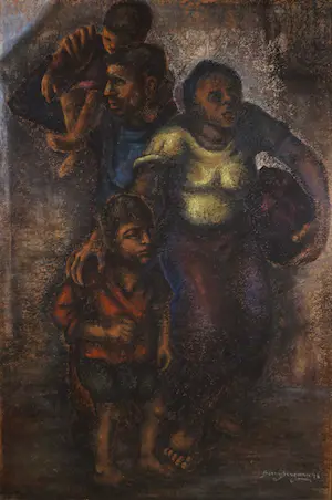 Berry Brugman - Pastel op papier, De vluchtelingen - Ingelijst (Groot) kopen? Bied vanaf 1!