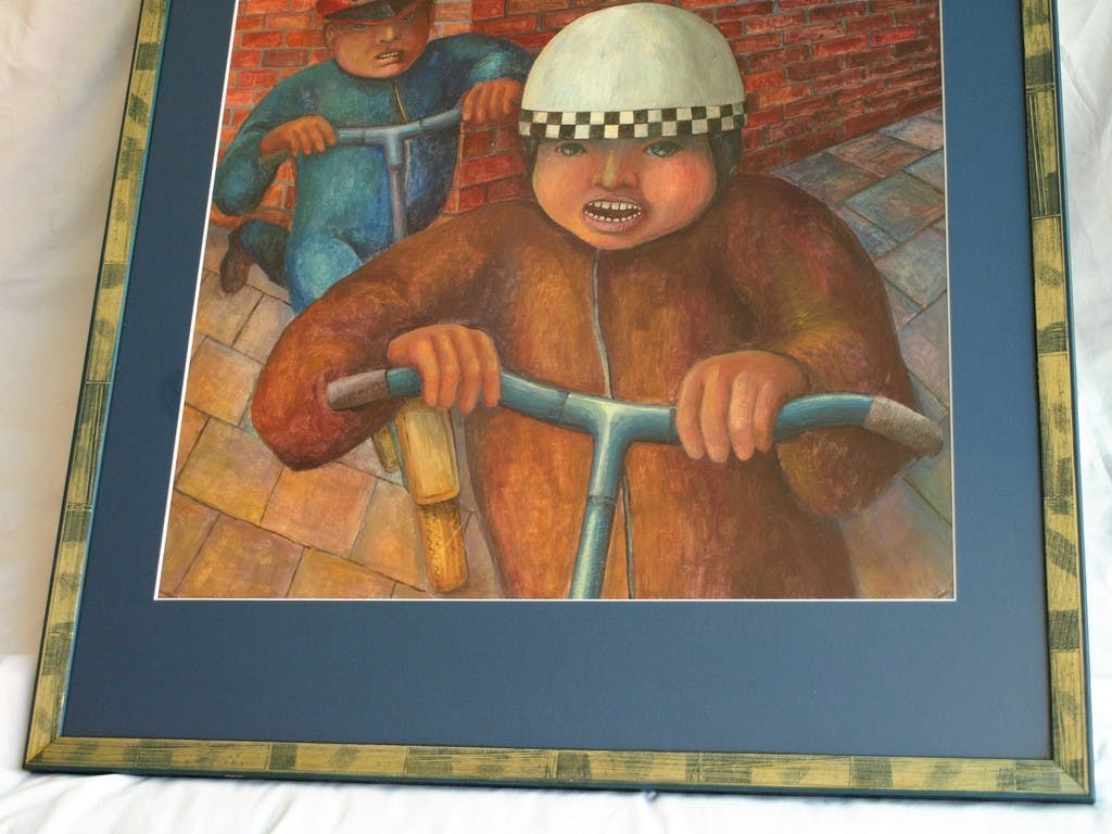 An Beerman - Gouache , Jongens met step - ingelijst - 93 x 73 cm - ca 1975  kopen? Bied vanaf 100!