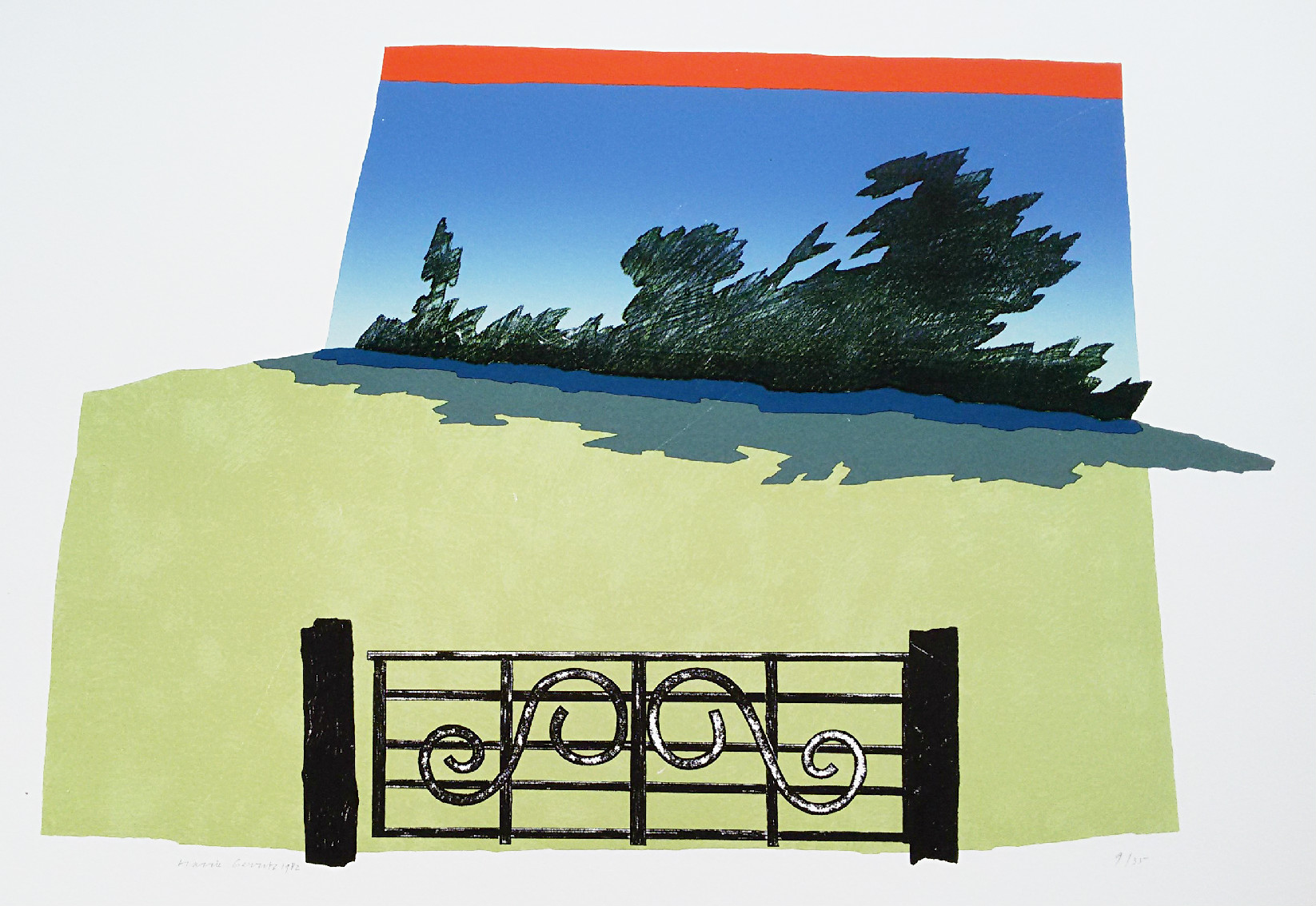 Harrie Gerritz - Hek in landschap, zeefdruk (groot) kopen? Bied vanaf 1!