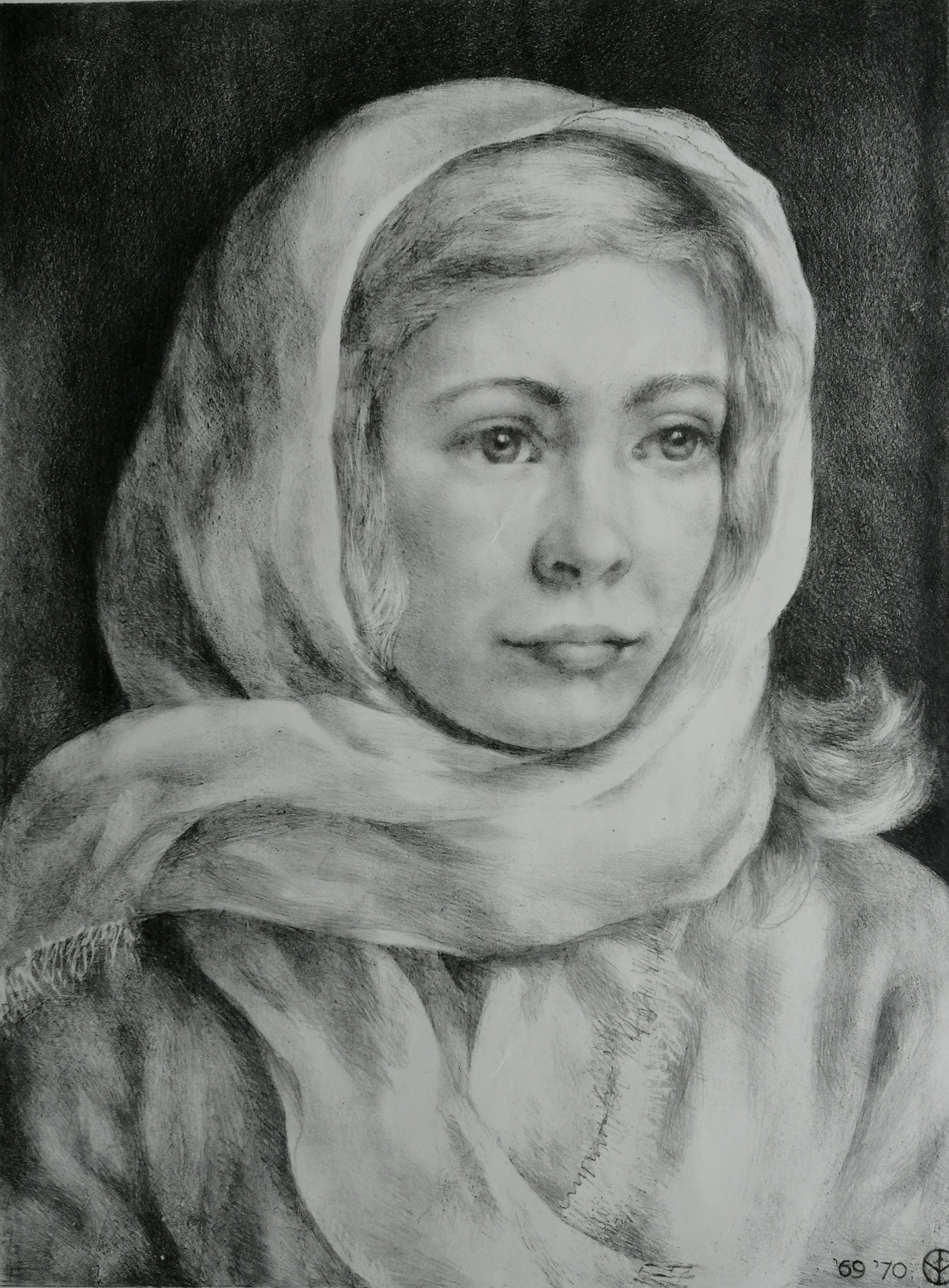 Aart van Dobbenburgh - Portret vrouw met sjaal kopen? Bied vanaf 20!