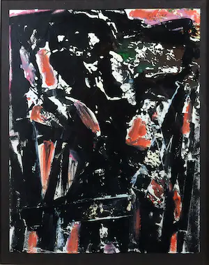 Fred Sieger - Gemengde techniek op papier, Compositie in zwart en rood - Ingelijst kopen? Bied vanaf 1!