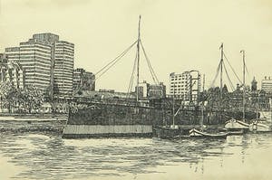 Janus Beekman - Ets, Rotterdam - Ingelijst kopen? Bied vanaf 1!