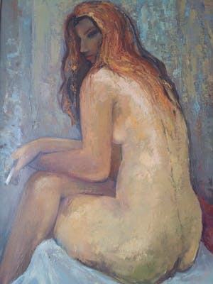 Janus Kluijtmans - Naakt. Portret dame met sigaret. kopen? Bied vanaf 10!