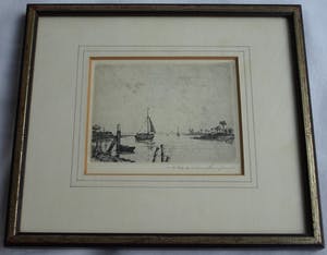 Maarten Langbroek - Ingelijste ets + envelop met info , IJsselmeer (?) – ca. 1970 kopen? Bied vanaf 35!