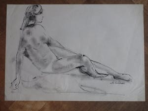 Isaac Naarden - Zittend Naakt - Tekening kopen? Bied vanaf 1!