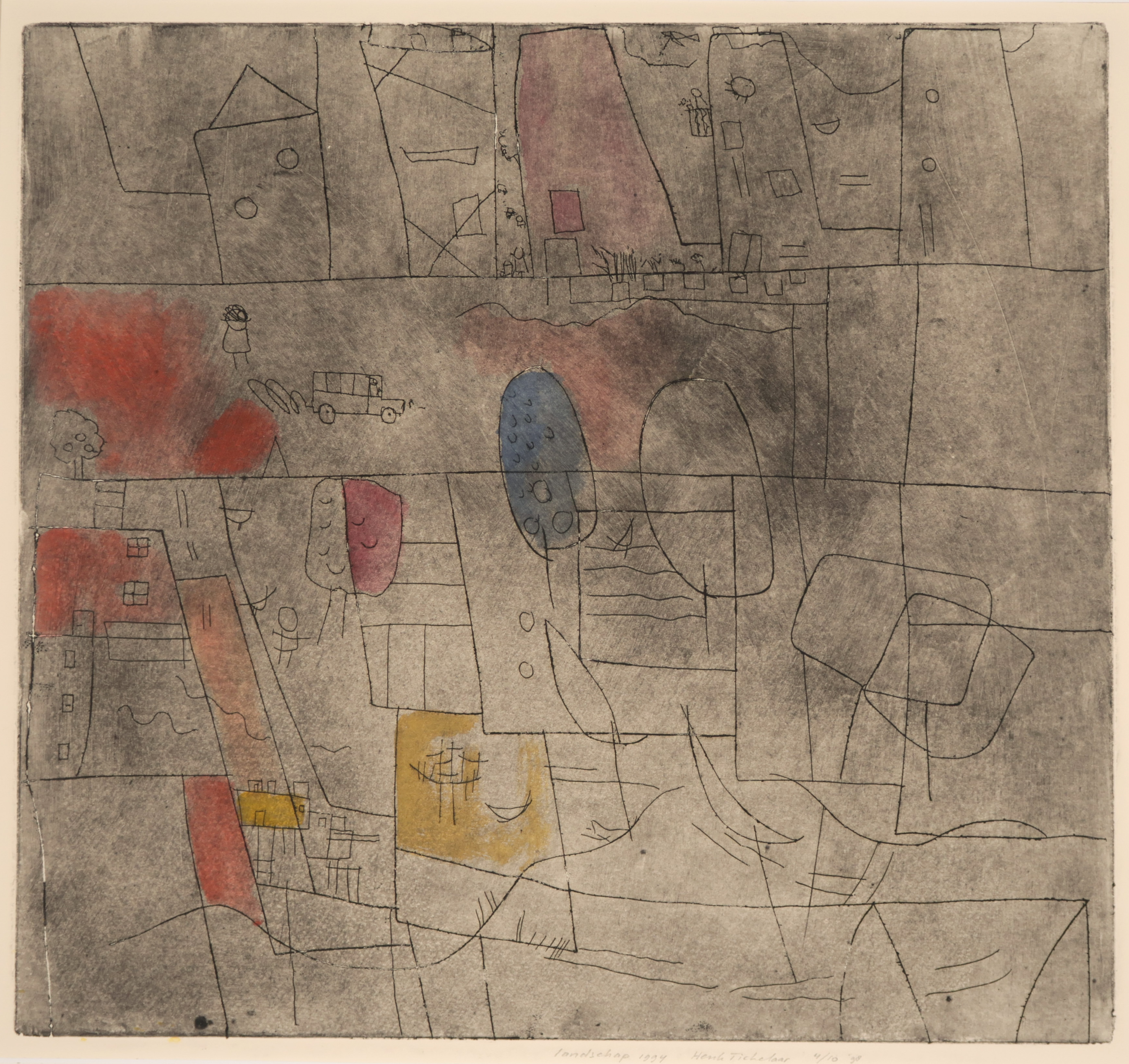 Henk Tichelaar - Droge naald op papier, Landschap kopen? Bied vanaf 1!