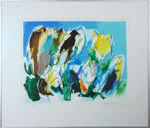 Lou Thissen - Zeefdruk, Tulpen liggend - Ingelijst verkocht voor € 35!