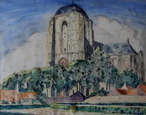 Alfons Josephus van Dijck - Ingelijste aquarel: Gezicht op de Grote kerk Veere kaufen? Bieten Sie von 399!