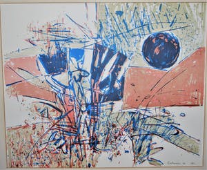 Leo Poelmeijer - Abstracte litho uit 1969, ingelijst kopen? Bied vanaf 50!