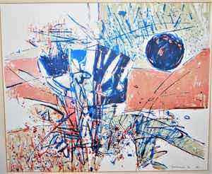 Leo Poelmeijer - Abstracte litho uit 1969, ingelijst verkocht voor € 50!