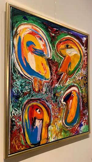 Finn Pedersen - Ingelijste olieverf op doek: Hommage Christian Dotremont kopen? Bied vanaf 1295!