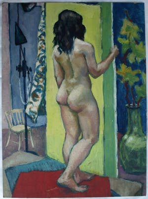 Niet of onleesbaar gesigneerd - Acrylverf op karton , “Naakt in huis” kopen? Bied vanaf 1!