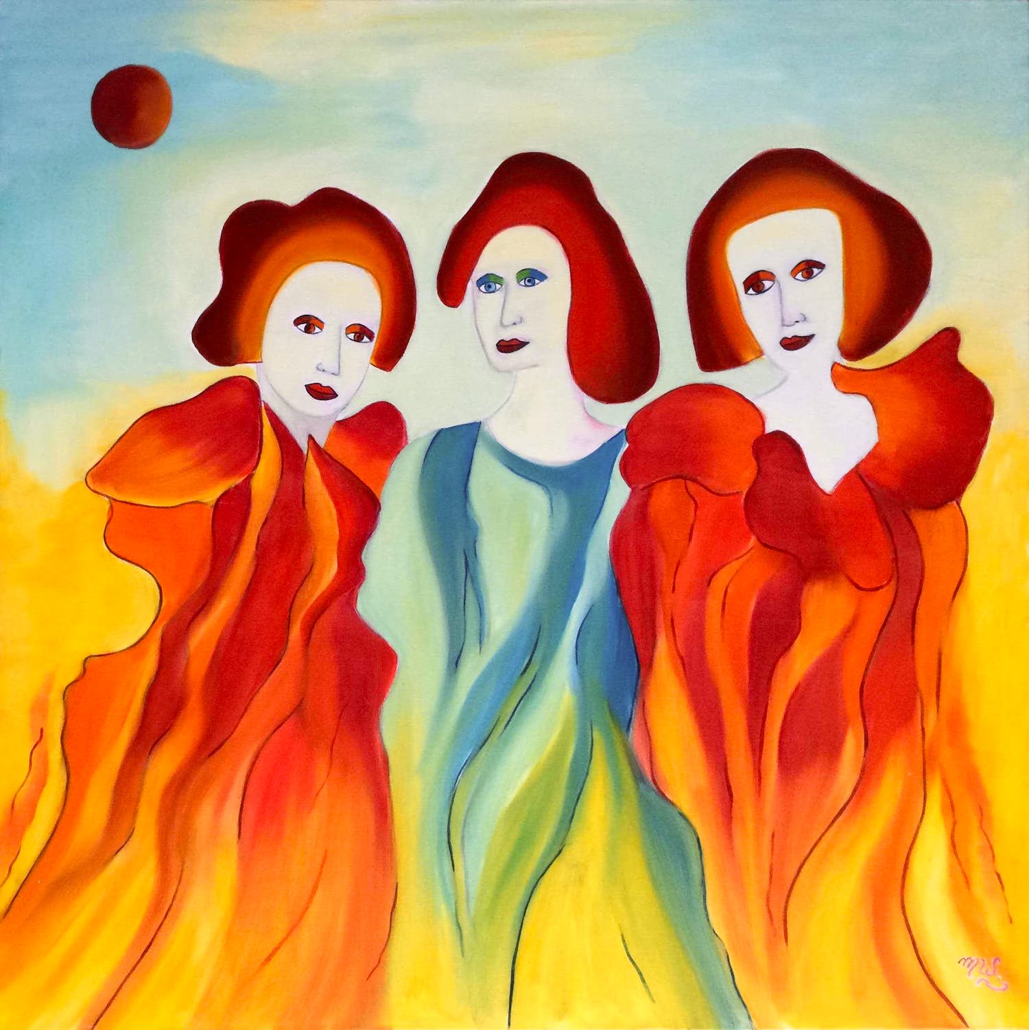 Maartje Wijngaarden - "drie vrouwen" | surrealistisch schilderij (Groot) verkocht voor € 115!
