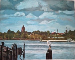 Valentin Bakardjiev - "Dalem" - Rivierlandschap met Vogel - zicht op Kasteel Loevestein kopen? Bied vanaf 29!