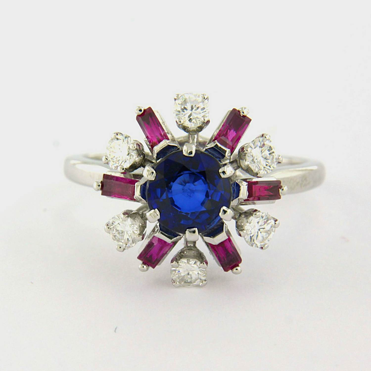 14k gouden ring met saffier, robijn en briljant geslepen diamant tot. 0.46ct kopen? Bied vanaf 700!
