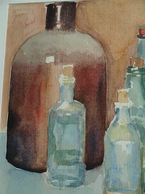 Henk Lit - Aquarel, “Stilleven met flessen” - gesigneerd & ingelijst – ca 1970 kopen? Bied vanaf 40!