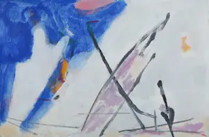 Klaas Boonstra - Olieverf op board, Abstracte voorstelling met blauw en paars - Ingelijst kopen? Bied vanaf 1!