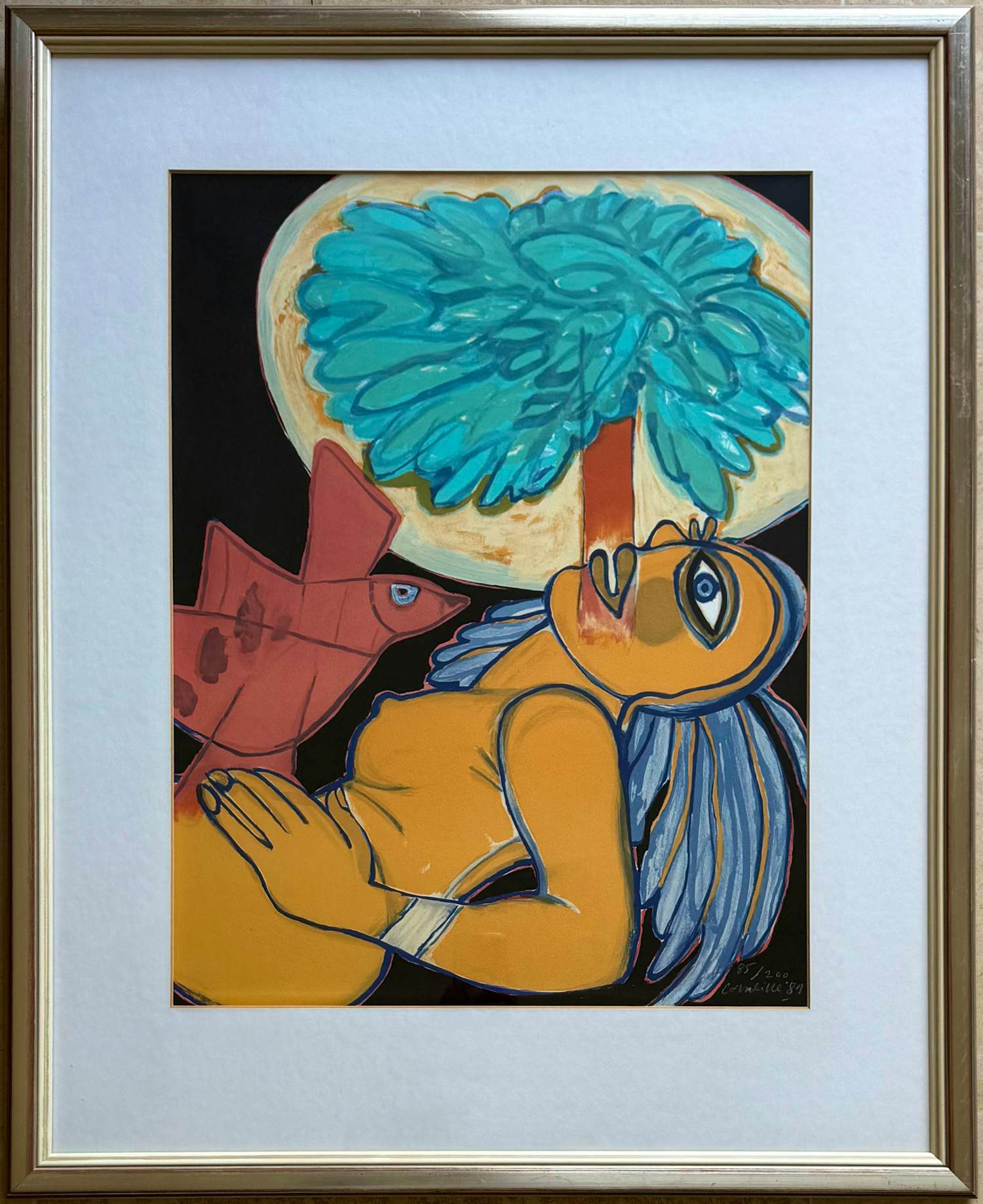 Buy Corneille - Compositie met vrouw, vogel en boom, kleurenlitho.? Bid from 385!