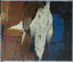 Jos Schimmer - Olieverf op doek, Compositie in bruin, wit en blauw (Groot) kopen? Bied vanaf 1!